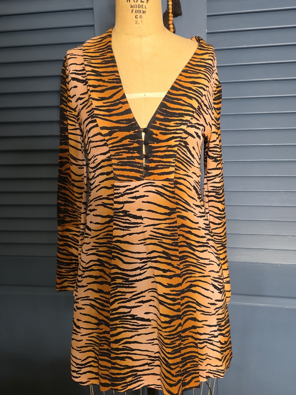 A.L.C. Tiger-Stripe V-Neck Dress in Orange, Black and Pink